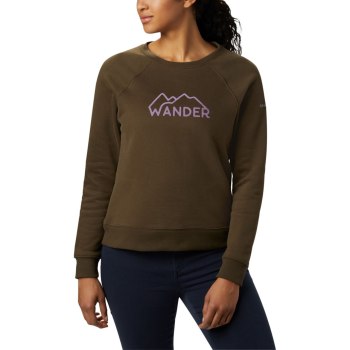 Columbia Hart Mountain Long Sleeve Graphic Crew, Sudaderas Verde Oliva Para Mujer | 580942-KAJ